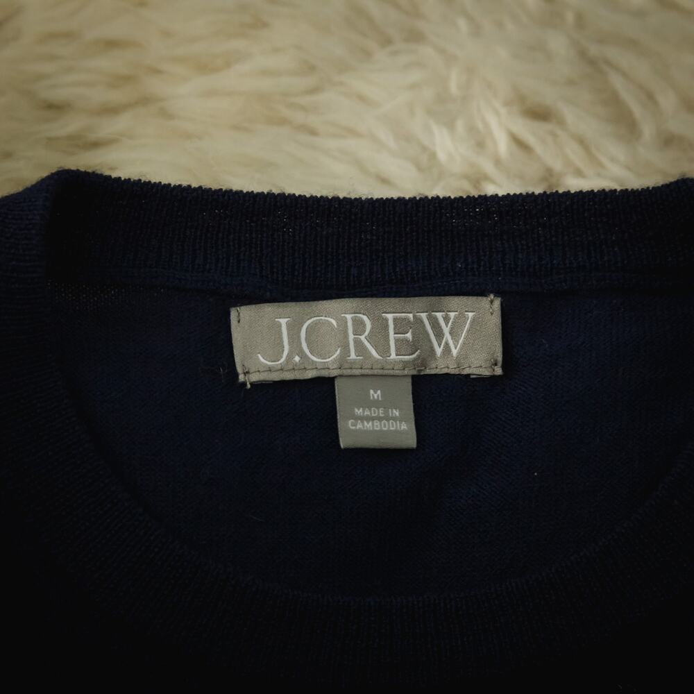 J. Crew Size Medium M Navy Carolyn Fitted Crew Neck 100% Merino Wool Sweater - Picture 4 of 7